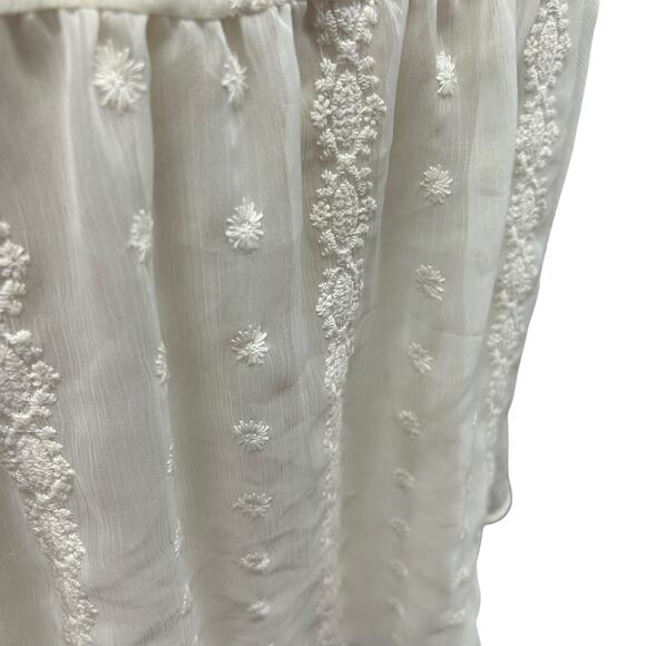 Romantic Sheer Embroidered Boho Blouse Jennifer Lopez White XS - Picture 5 of 8